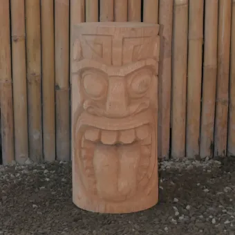 Tiki-Statue im polynesischen Stil. Aus Kokosnusspalme 50cm. Ø ca. 18-28cm. Modell 2 - Zunge herausgestreckt 
